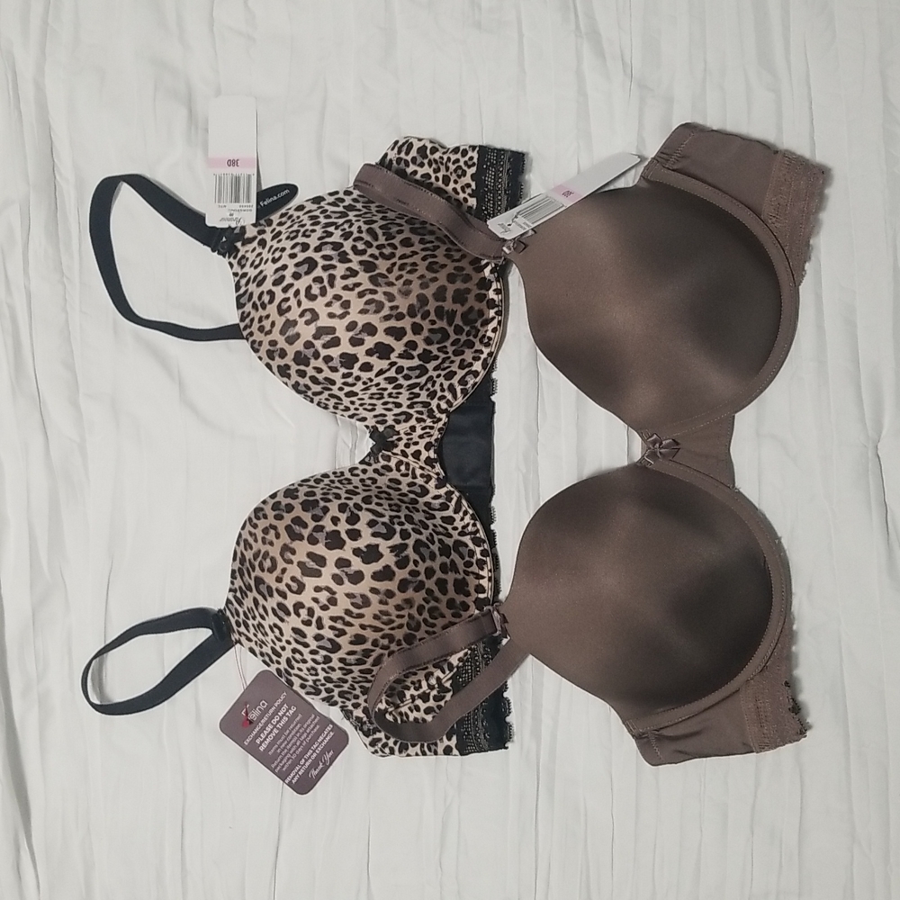 Set of 2 Felina Brand Size 38 D Bras-Leopard and Mink (NWT)